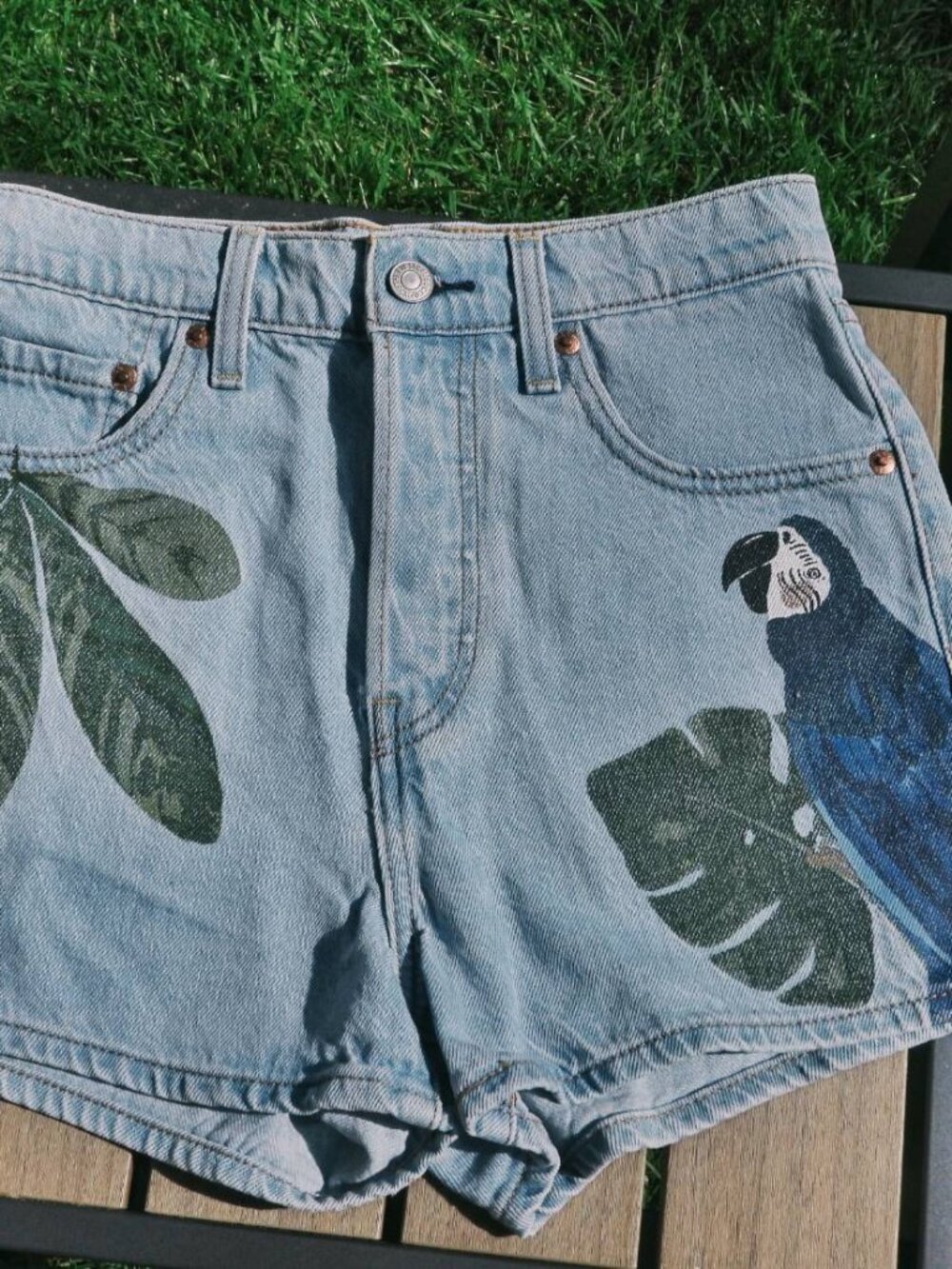 Levi's X Farm Rio Bird of Paradise High Rise Ribcage Denim Shorts